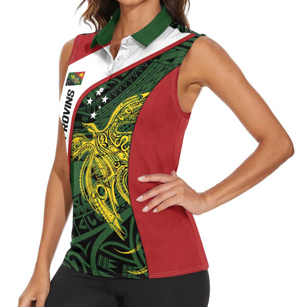 Personalised PNG Chimbu Province Women Sleeveless Polo Shirt Bird of Paradise Tattoo Flag Motif - Polynesian Pride
