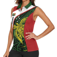 Personalised PNG Chimbu Province Women Sleeveless Polo Shirt Bird of Paradise Tattoo Flag Motif - Polynesian Pride