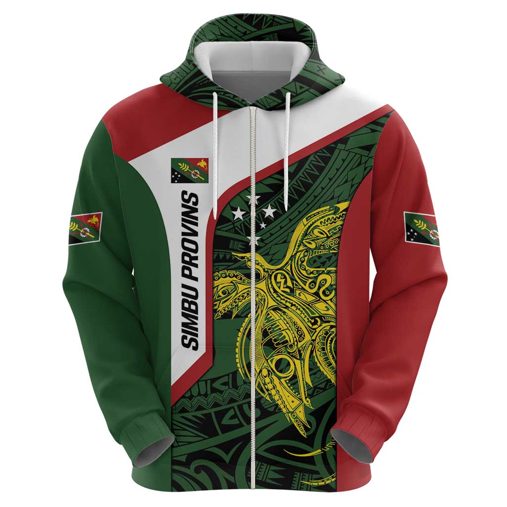 Personalised PNG Chimbu Province Zip Hoodie Bird of Paradise Tattoo Flag Motif LT9 - Polynesian Pride