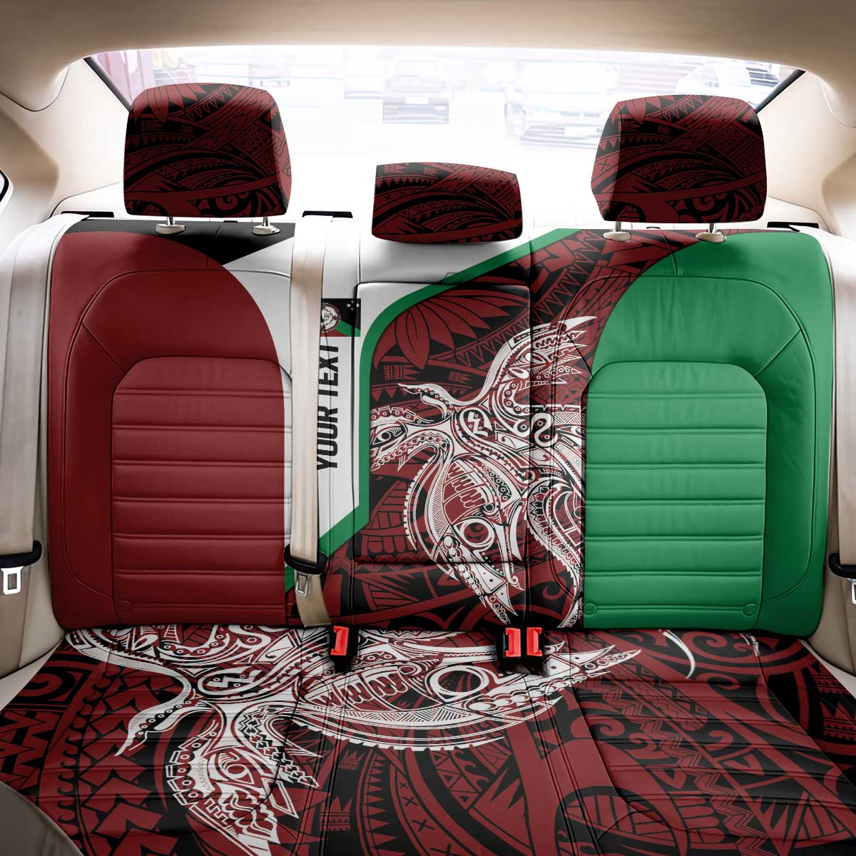 Personalised PNG East New Britain Province Back Car Seat Cover Bird of Paradise Tattoo Flag Motif - Polynesian Pride