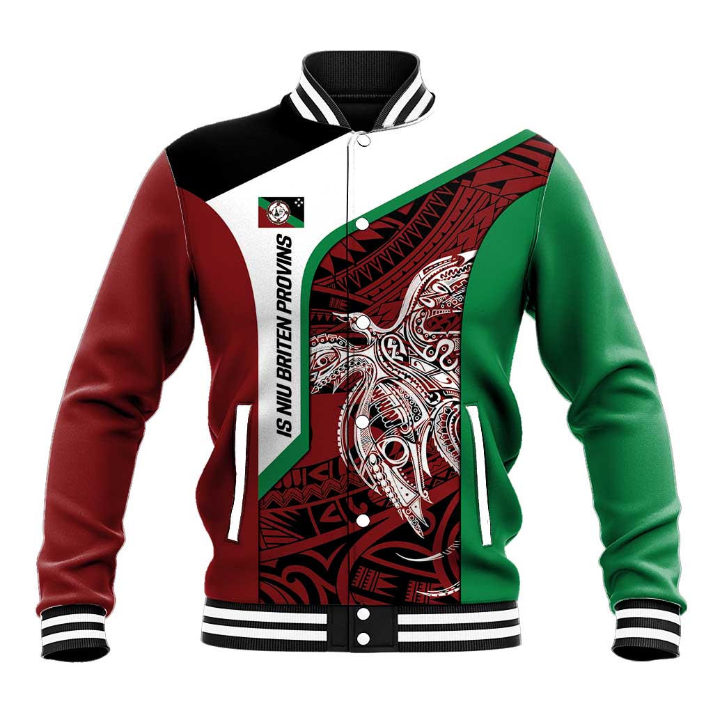 Personalised PNG East New Britain Province Baseball Jacket Bird of Paradise Tattoo Flag Motif - Polynesian Pride
