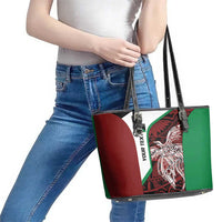 Personalised PNG East New Britain Province Leather Tote Bag Bird of Paradise Tattoo Flag Motif LT9 - Polynesian Pride