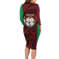 Personalised PNG East New Britain Province Long Sleeve Bodycon Dress Bird of Paradise Tattoo Flag Motif - Polynesian Pride