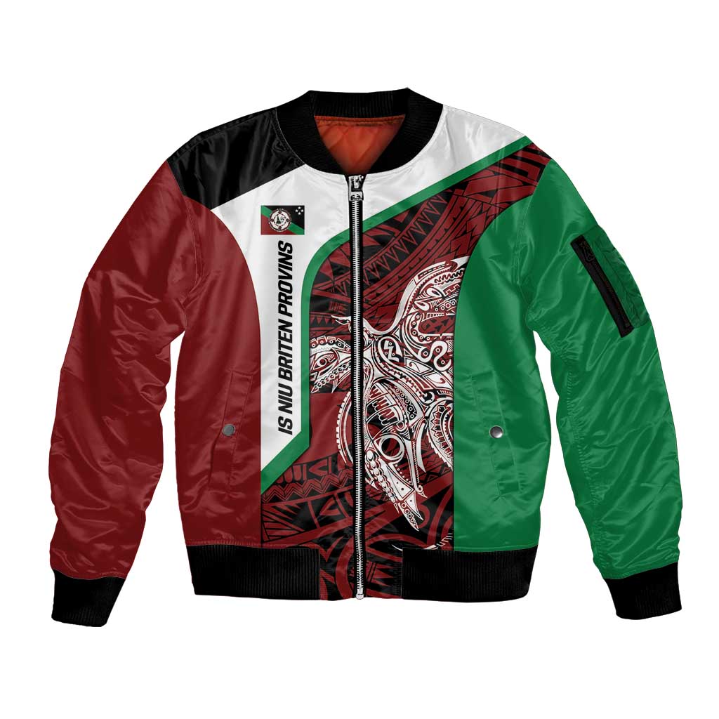 Personalised PNG East New Britain Province Sleeve Zip Bomber Jacket Bird of Paradise Tattoo Flag Motif LT9 Unisex Green - Polynesian Pride