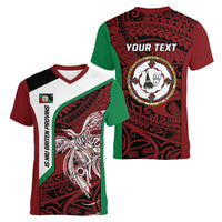 Personalised PNG East New Britain Province Women V-Neck T-Shirt Bird of Paradise Tattoo Flag Motif - Polynesian Pride