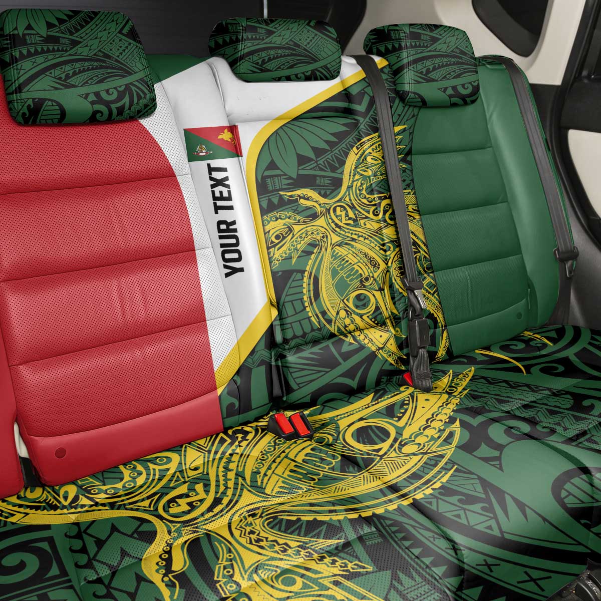 Personalised PNG East Sepik Province Back Car Seat Cover Bird of Paradise Tattoo Flag Motif - Polynesian Pride