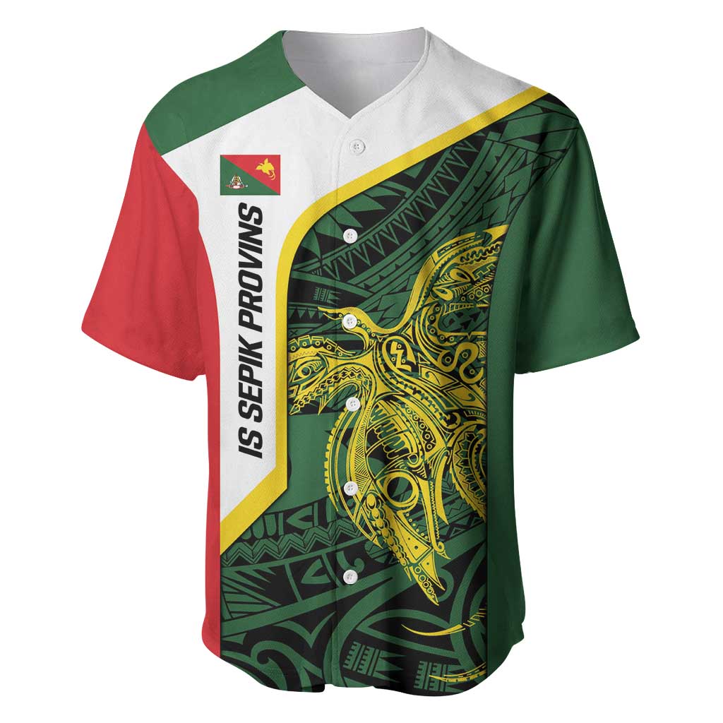 Personalised PNG East Sepik Province Baseball Jersey Bird of Paradise Tattoo Flag Motif LT9 Green - Polynesian Pride