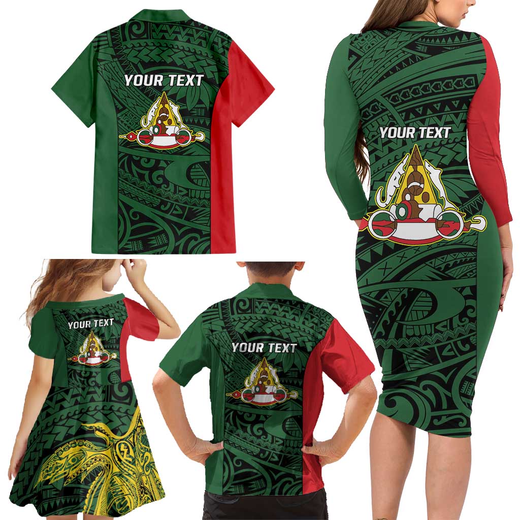 Personalised PNG East Sepik Province Family Matching Long Sleeve Bodycon Dress and Hawaiian Shirt Bird of Paradise Tattoo Flag Motif - Polynesian Pride