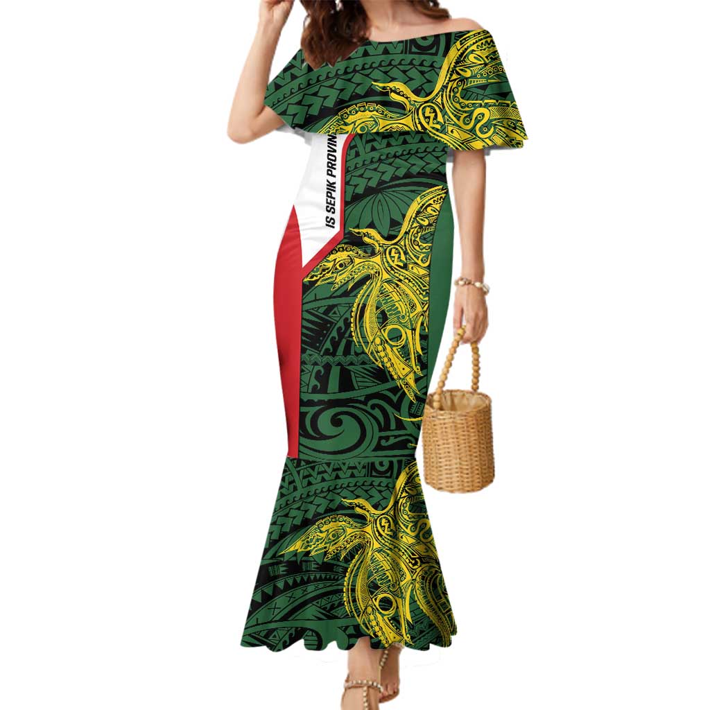 Personalised PNG East Sepik Province Family Matching Mermaid Dress and Hawaiian Shirt Bird of Paradise Tattoo Flag Motif - Polynesian Pride