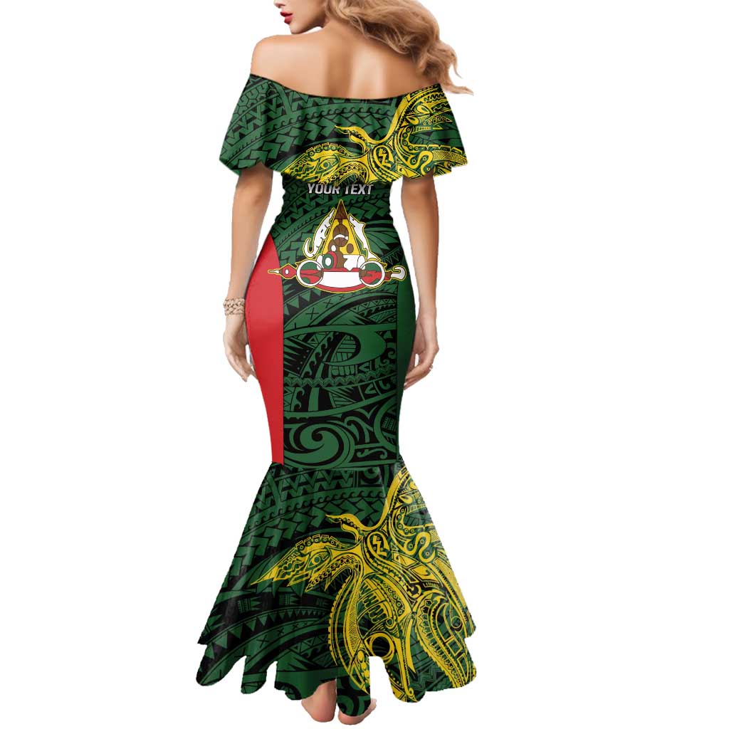 Personalised PNG East Sepik Province Family Matching Mermaid Dress and Hawaiian Shirt Bird of Paradise Tattoo Flag Motif - Polynesian Pride