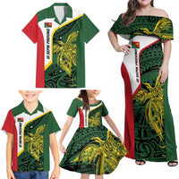 Personalised PNG East Sepik Province Family Matching Off Shoulder Maxi Dress and Hawaiian Shirt Bird of Paradise Tattoo Flag Motif - Polynesian Pride