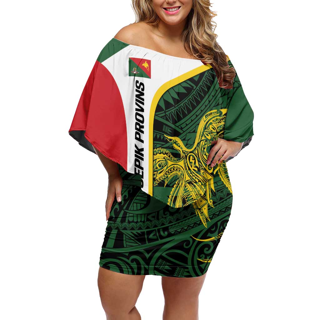 Personalised PNG East Sepik Province Family Matching Off Shoulder Short Dress and Hawaiian Shirt Bird of Paradise Tattoo Flag Motif - Polynesian Pride