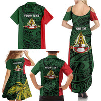 Personalised PNG East Sepik Province Family Matching Summer Maxi Dress and Hawaiian Shirt Bird of Paradise Tattoo Flag Motif - Polynesian Pride
