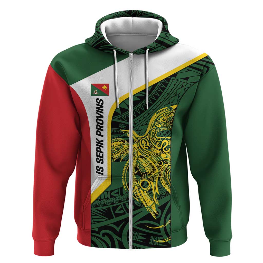 Personalised PNG East Sepik Province Hoodie Bird of Paradise Tattoo Flag Motif - Polynesian Pride