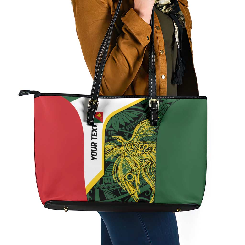 Personalised PNG East Sepik Province Leather Tote Bag Bird of Paradise Tattoo Flag Motif LT9 - Polynesian Pride