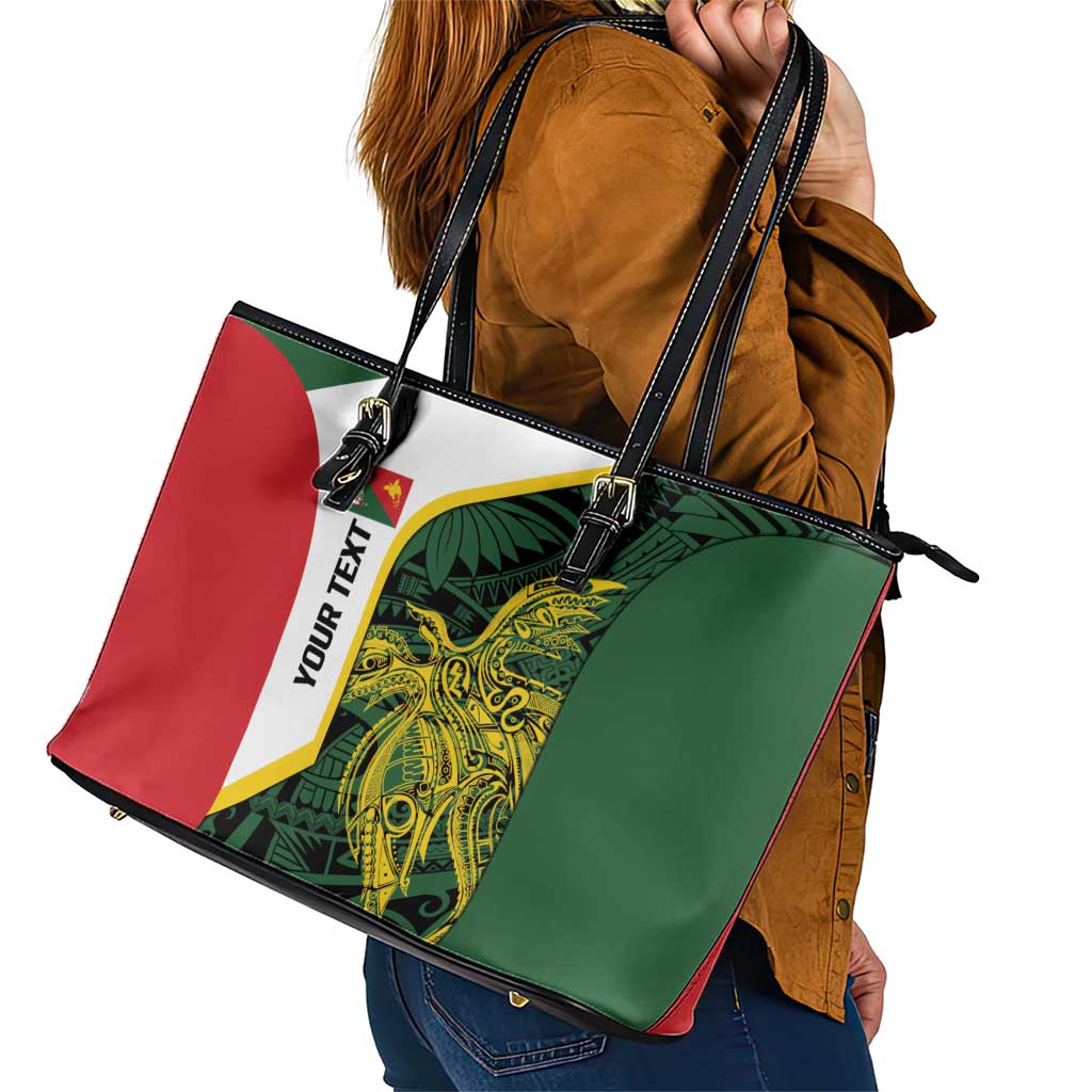 Personalised PNG East Sepik Province Leather Tote Bag Bird of Paradise Tattoo Flag Motif LT9 - Polynesian Pride