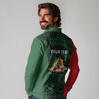 Personalised PNG East Sepik Province Long Sleeve Polo Shirt Bird of Paradise Tattoo Flag Motif - Polynesian Pride