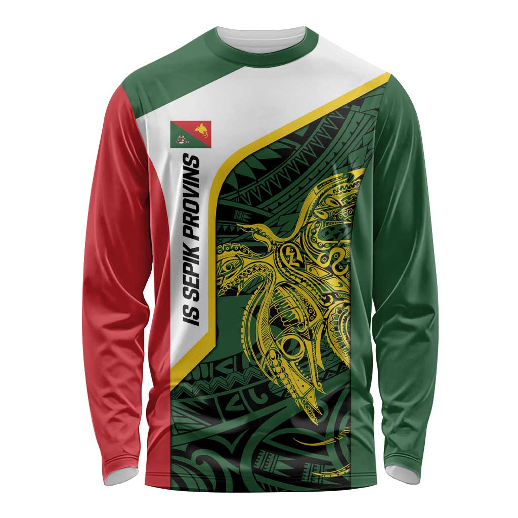 Personalised PNG East Sepik Province Long Sleeve Shirt Bird of Paradise Tattoo Flag Motif - Polynesian Pride