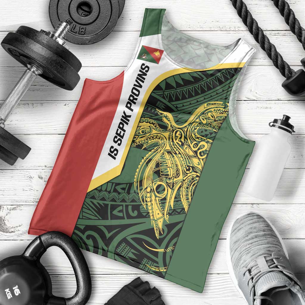 Personalised PNG East Sepik Province Men Tank Top Bird of Paradise Tattoo Flag Motif LT9 - Polynesian Pride