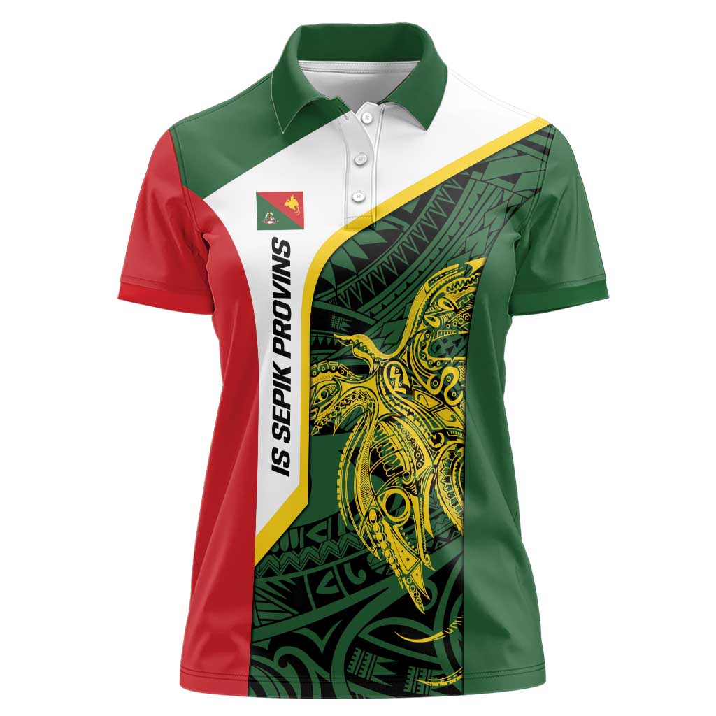 Personalised PNG East Sepik Province Women Polo Shirt Bird of Paradise Tattoo Flag Motif - Polynesian Pride