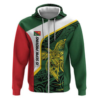Personalised PNG East Sepik Province Zip Hoodie Bird of Paradise Tattoo Flag Motif LT9 Zip Hoodie Green - Polynesian Pride