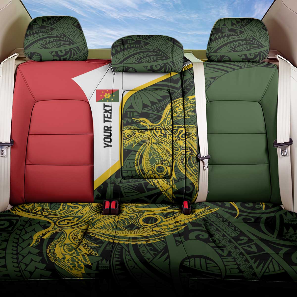 Personalised PNG Eastern Highlands Back Car Seat Cover Bird of Paradise Tattoo Flag Motif - Polynesian Pride