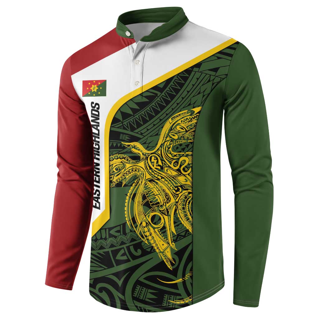 Personalised PNG Eastern Highlands Button Sweatshirt Bird of Paradise Tattoo Flag Motif - Polynesian Pride