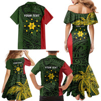 Personalised PNG Eastern Highlands Family Matching Mermaid Dress and Hawaiian Shirt Bird of Paradise Tattoo Flag Motif - Polynesian Pride