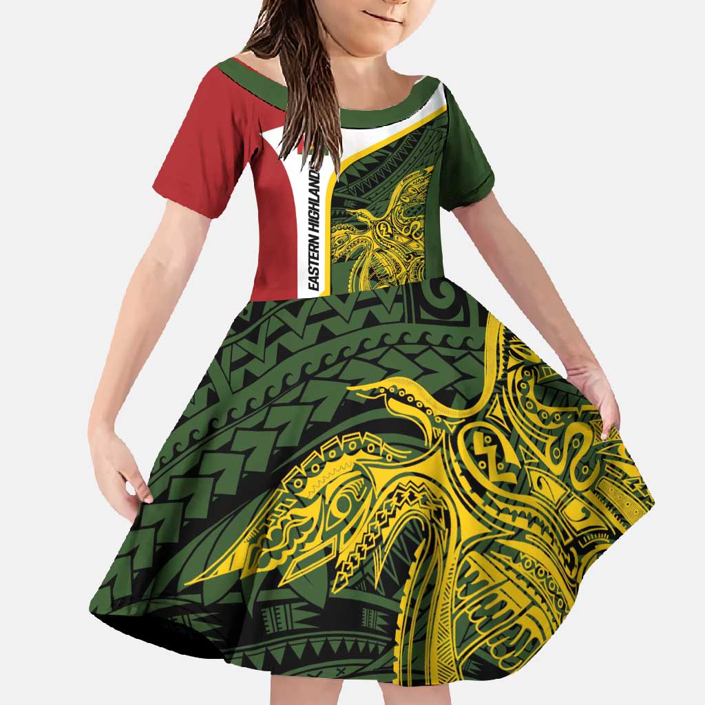 Personalised PNG Eastern Highlands Family Matching Short Sleeve Bodycon Dress and Hawaiian Shirt Bird of Paradise Tattoo Flag Motif - Polynesian Pride