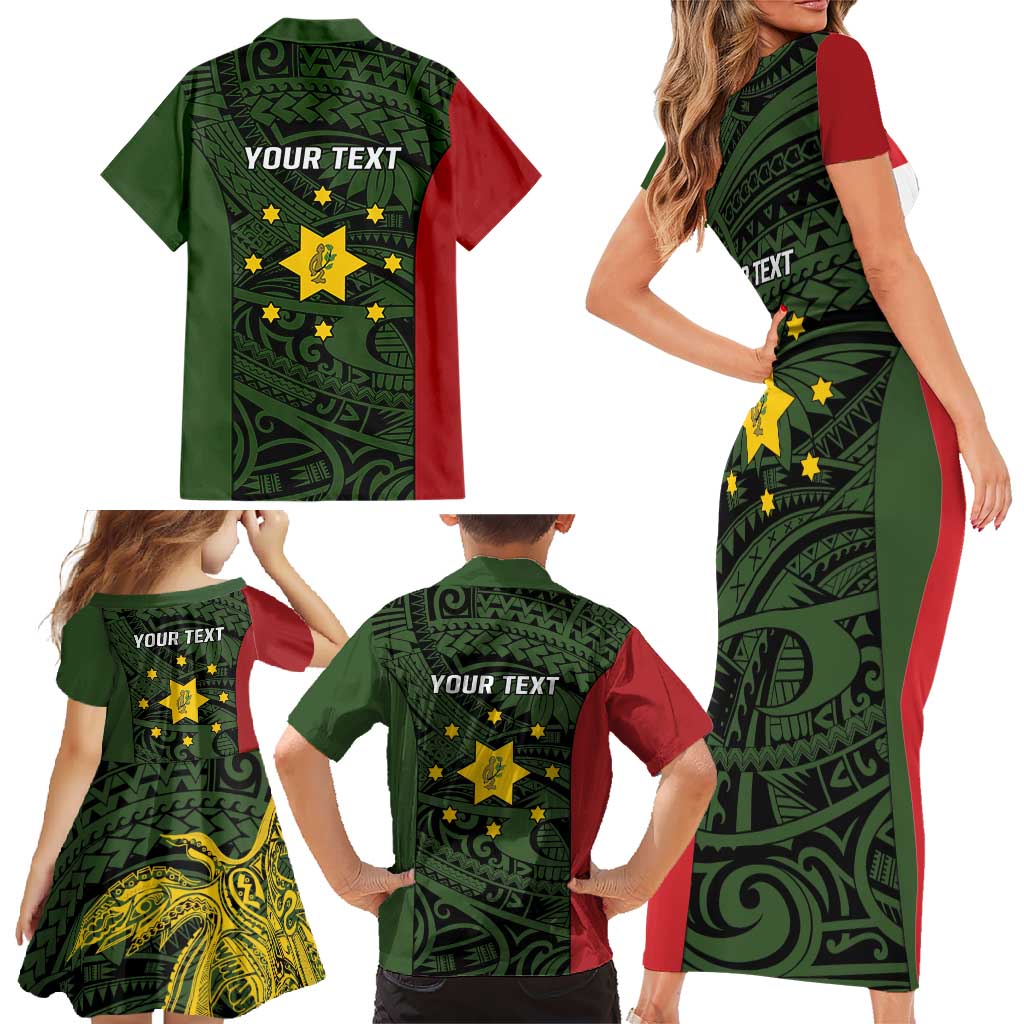 Personalised PNG Eastern Highlands Family Matching Short Sleeve Bodycon Dress and Hawaiian Shirt Bird of Paradise Tattoo Flag Motif - Polynesian Pride