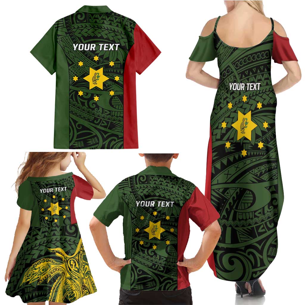 Personalised PNG Eastern Highlands Family Matching Summer Maxi Dress and Hawaiian Shirt Bird of Paradise Tattoo Flag Motif - Polynesian Pride