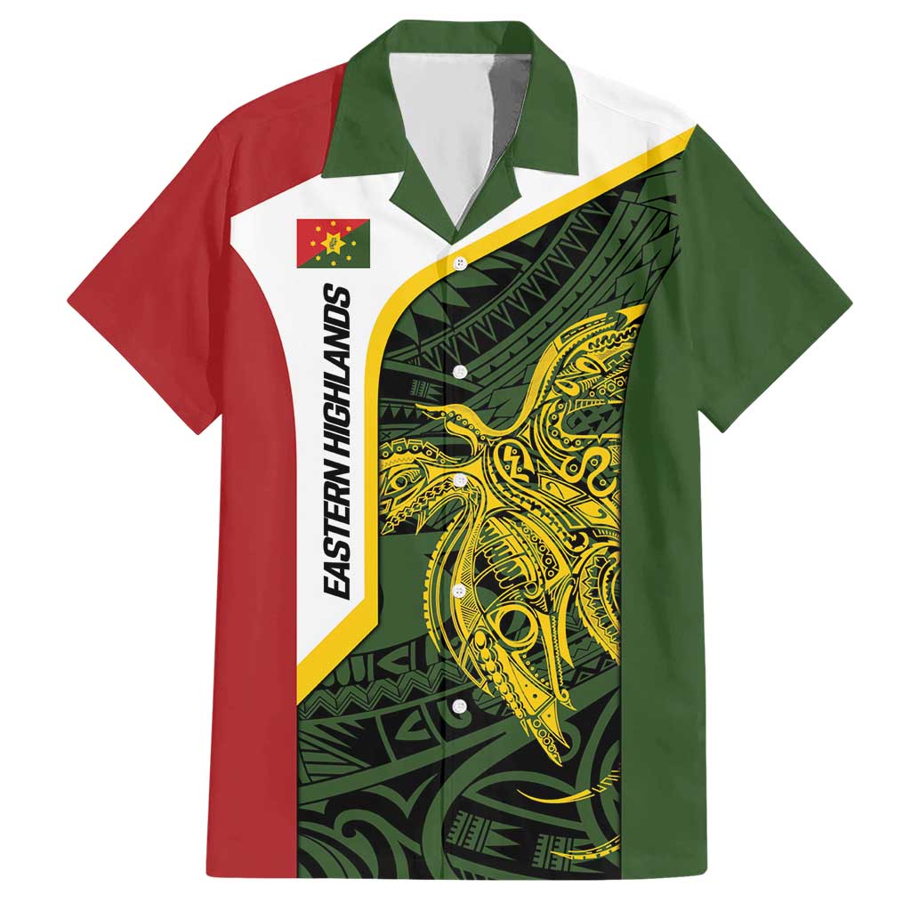 Personalised PNG Eastern Highlands Hawaiian Shirt Bird of Paradise Tattoo Flag Motif - Polynesian Pride