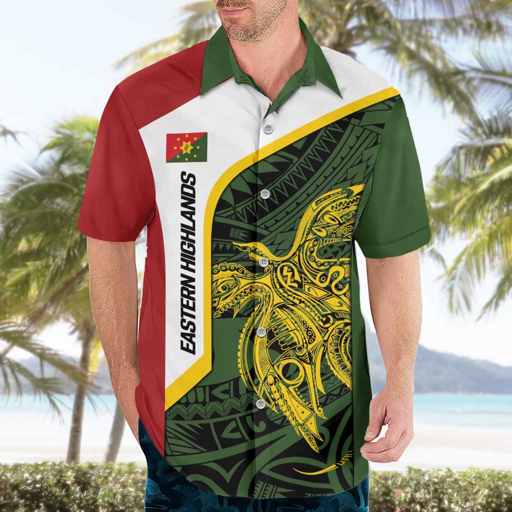 Personalised PNG Eastern Highlands Hawaiian Shirt Bird of Paradise Tattoo Flag Motif - Polynesian Pride