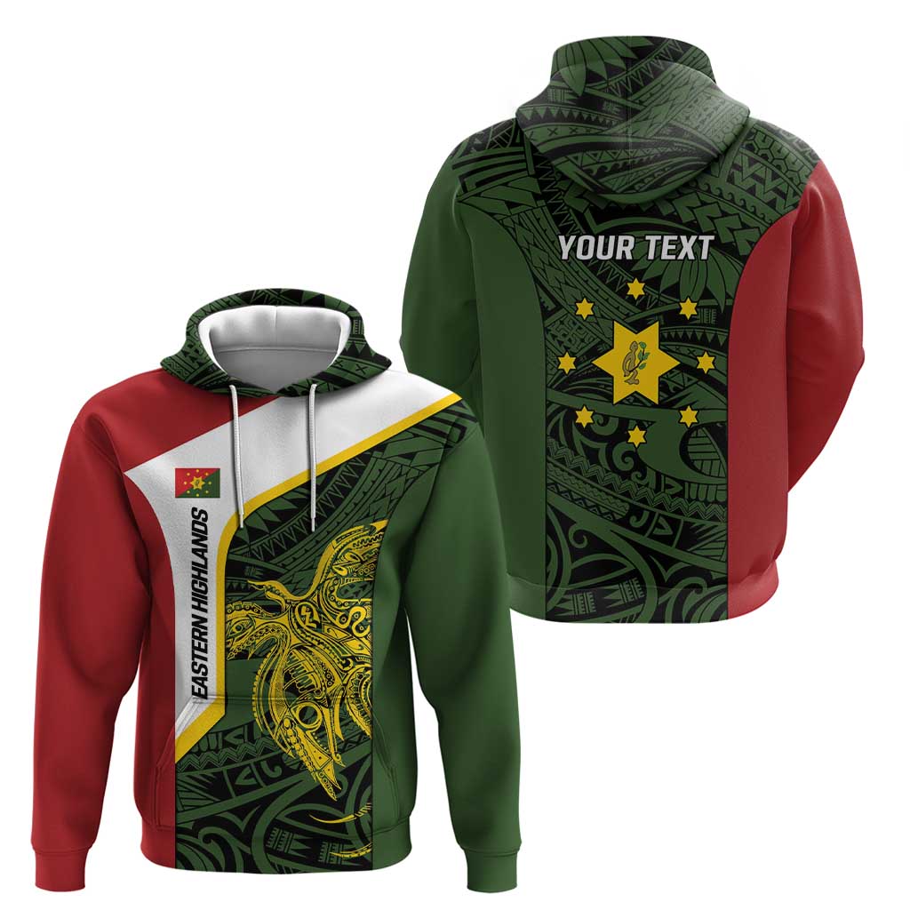 Personalised PNG Eastern Highlands Hoodie Bird of Paradise Tattoo Flag Motif - Polynesian Pride