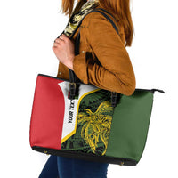 Personalised PNG Eastern Highlands Leather Tote Bag Bird of Paradise Tattoo Flag Motif - Polynesian Pride