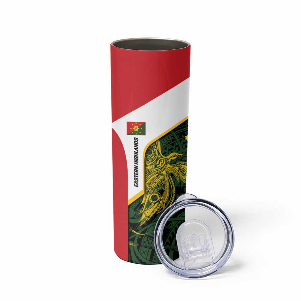 Personalised PNG Eastern Highlands Skinny Tumbler Bird of Paradise Tattoo Flag Motif - Polynesian Pride