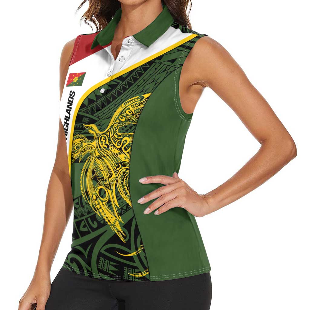 Personalised PNG Eastern Highlands Women Sleeveless Polo Shirt Bird of Paradise Tattoo Flag Motif - Polynesian Pride