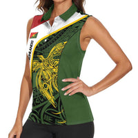 Personalised PNG Eastern Highlands Women Sleeveless Polo Shirt Bird of Paradise Tattoo Flag Motif - Polynesian Pride