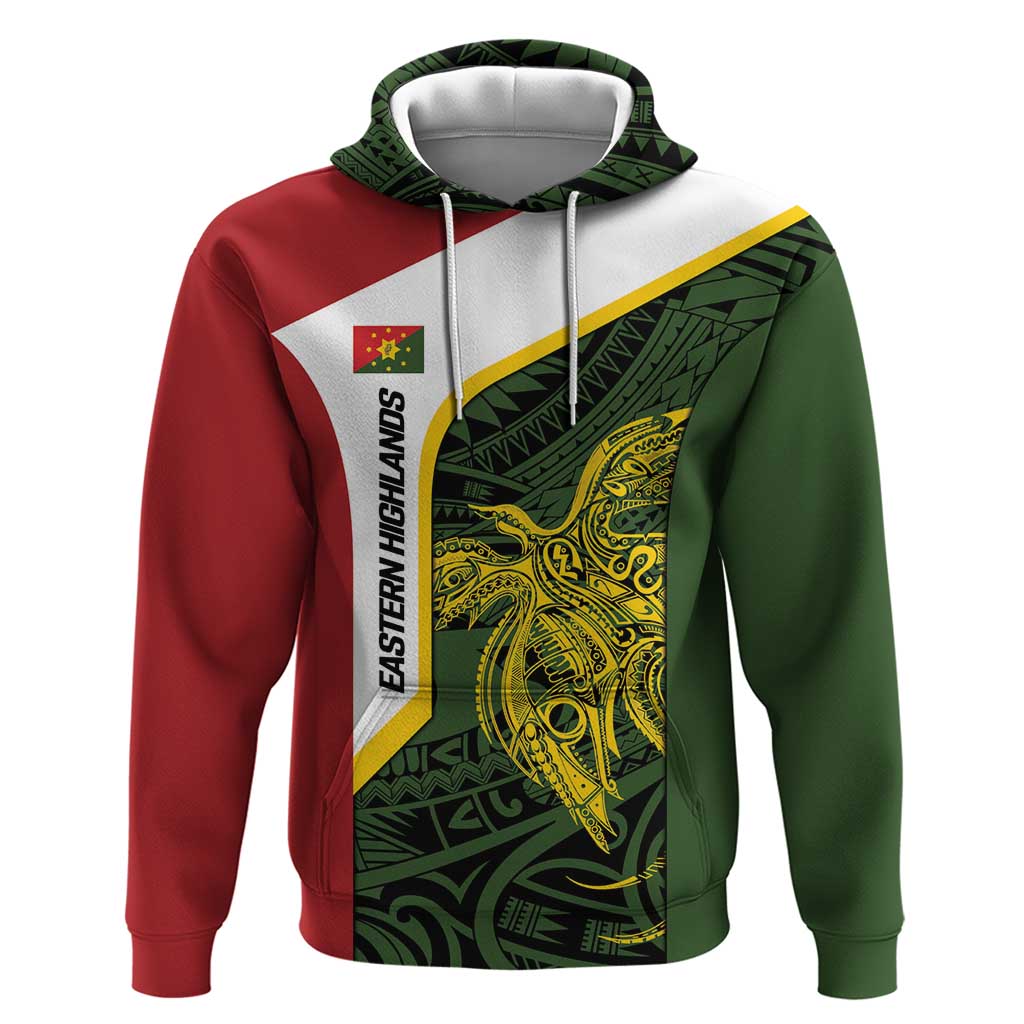 Personalised PNG Eastern Highlands Zip Hoodie Bird of Paradise Tattoo Flag Motif LT9 Pullover Hoodie Green - Polynesian Pride