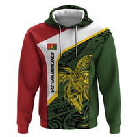 Personalised PNG Eastern Highlands Zip Hoodie Bird of Paradise Tattoo Flag Motif LT9 Pullover Hoodie Green - Polynesian Pride