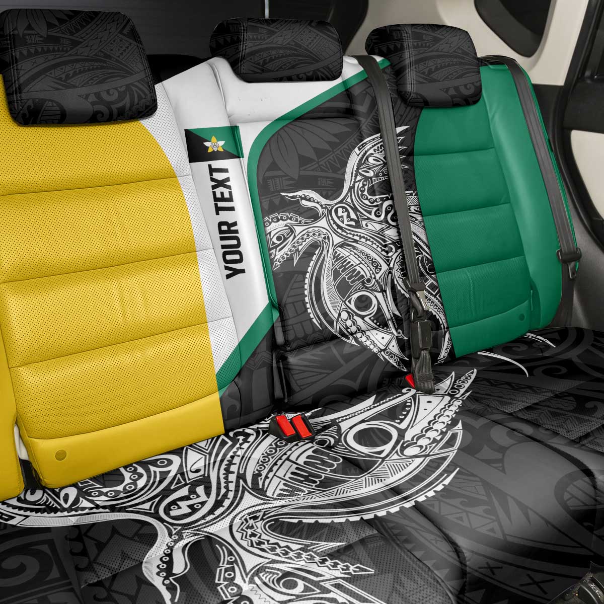 Personalised PNG Enga Province Back Car Seat Cover Bird of Paradise Tattoo Flag Motif - Polynesian Pride