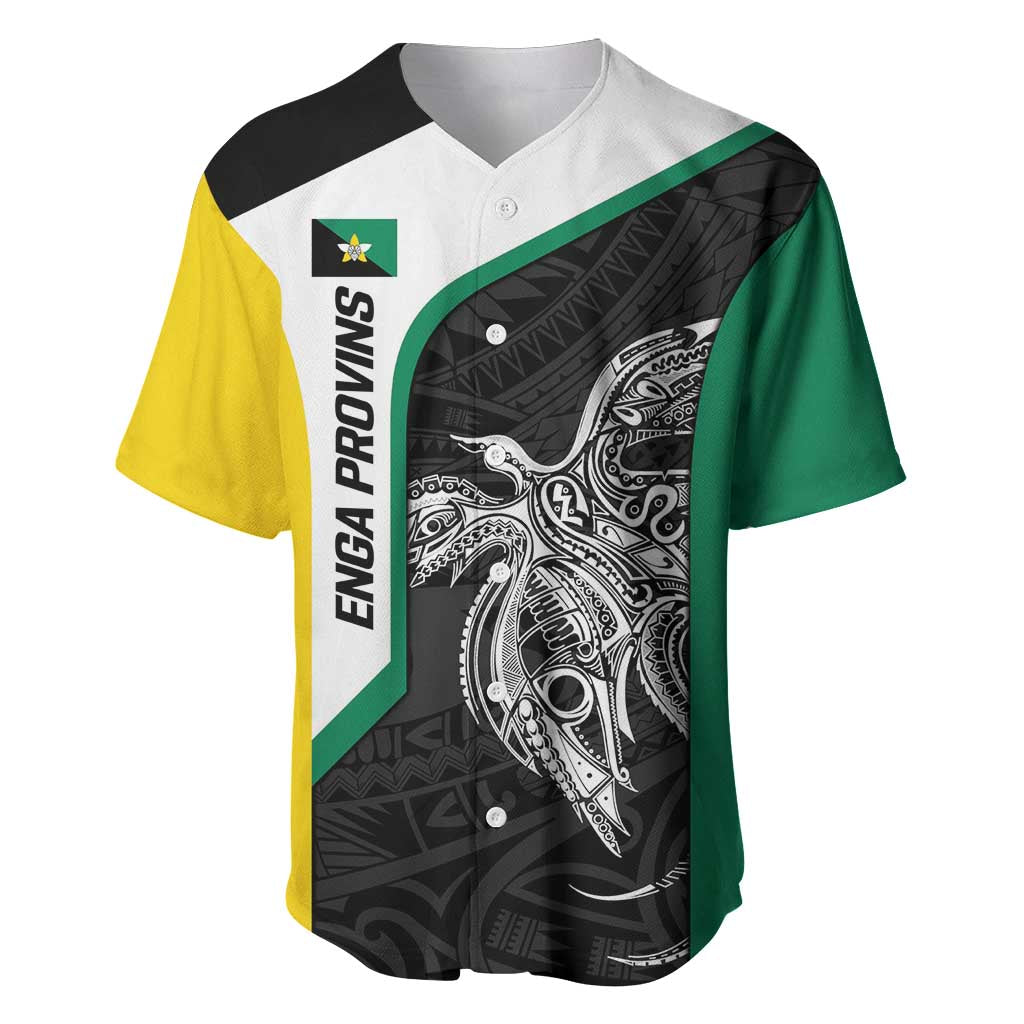 Personalised PNG Enga Province Baseball Jersey Bird of Paradise Tattoo Flag Motif - Polynesian Pride