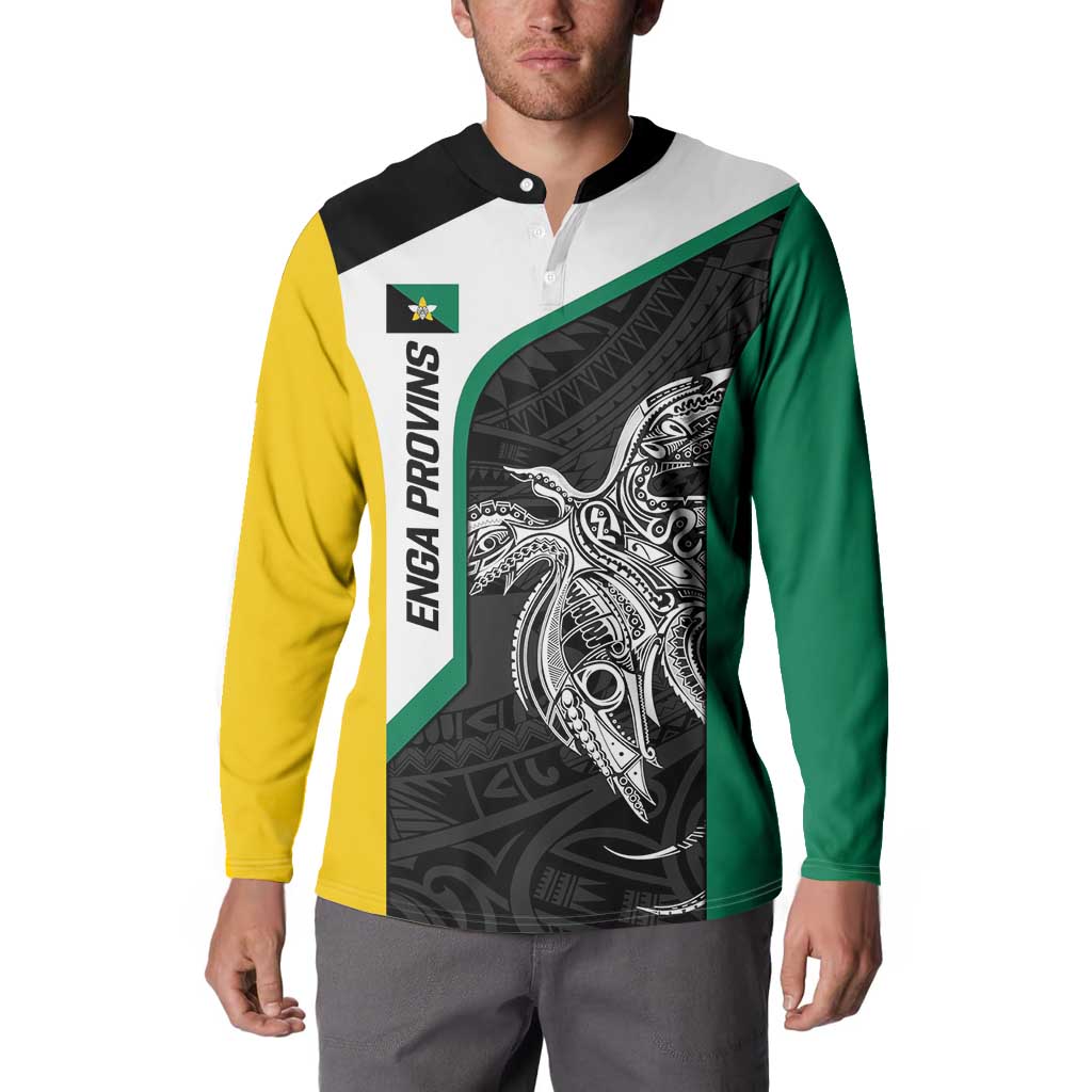 Personalised PNG Enga Province Button Sweatshirt Bird of Paradise Tattoo Flag Motif - Polynesian Pride
