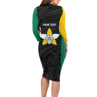 Personalised PNG Enga Province Family Matching Long Sleeve Bodycon Dress and Hawaiian Shirt Bird of Paradise Tattoo Flag Motif - Polynesian Pride
