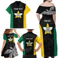 Personalised PNG Enga Province Family Matching Off Shoulder Maxi Dress and Hawaiian Shirt Bird of Paradise Tattoo Flag Motif - Polynesian Pride