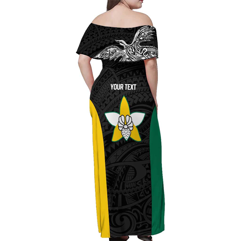 Personalised PNG Enga Province Family Matching Off Shoulder Maxi Dress and Hawaiian Shirt Bird of Paradise Tattoo Flag Motif - Polynesian Pride