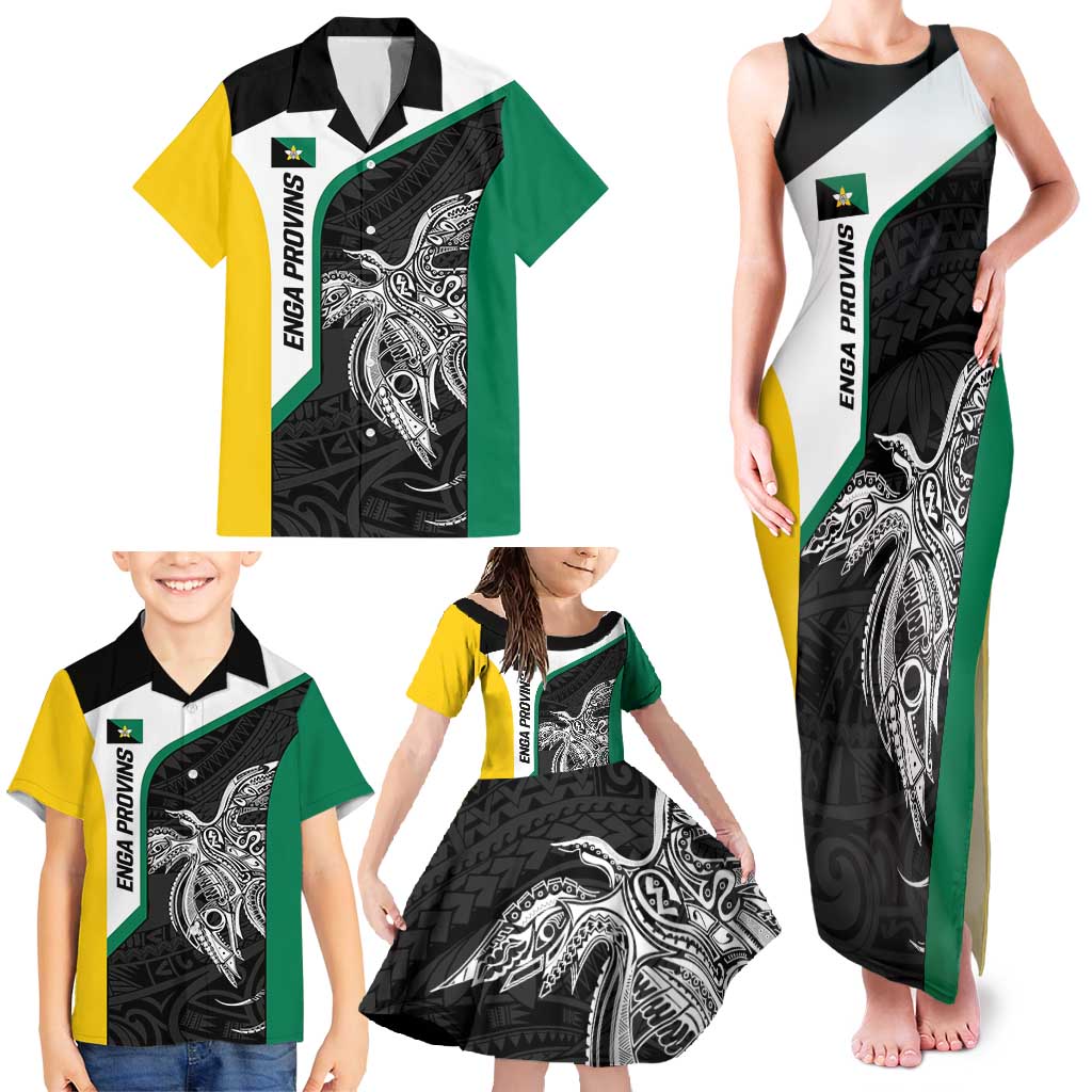 Personalised PNG Enga Province Family Matching Tank Maxi Dress and Hawaiian Shirt Bird of Paradise Tattoo Flag Motif - Polynesian Pride
