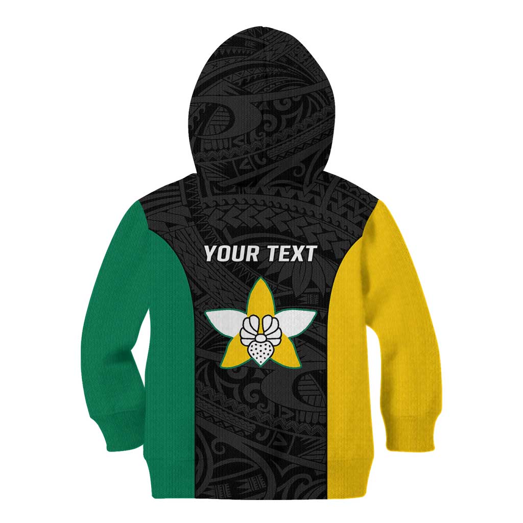 Personalised PNG Enga Province Kid Hoodie Bird of Paradise Tattoo Flag Motif - Polynesian Pride