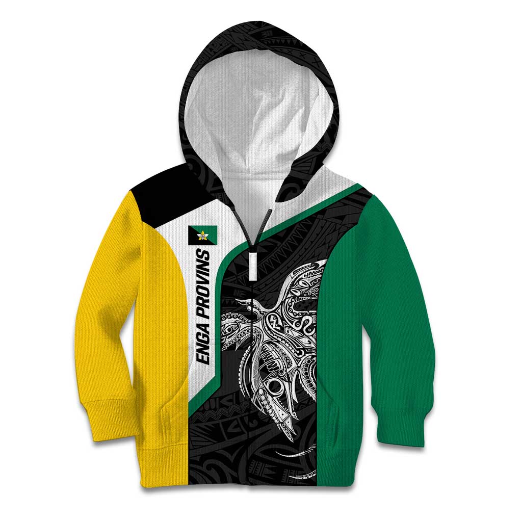 Personalised PNG Enga Province Kid Hoodie Bird of Paradise Tattoo Flag Motif - Polynesian Pride