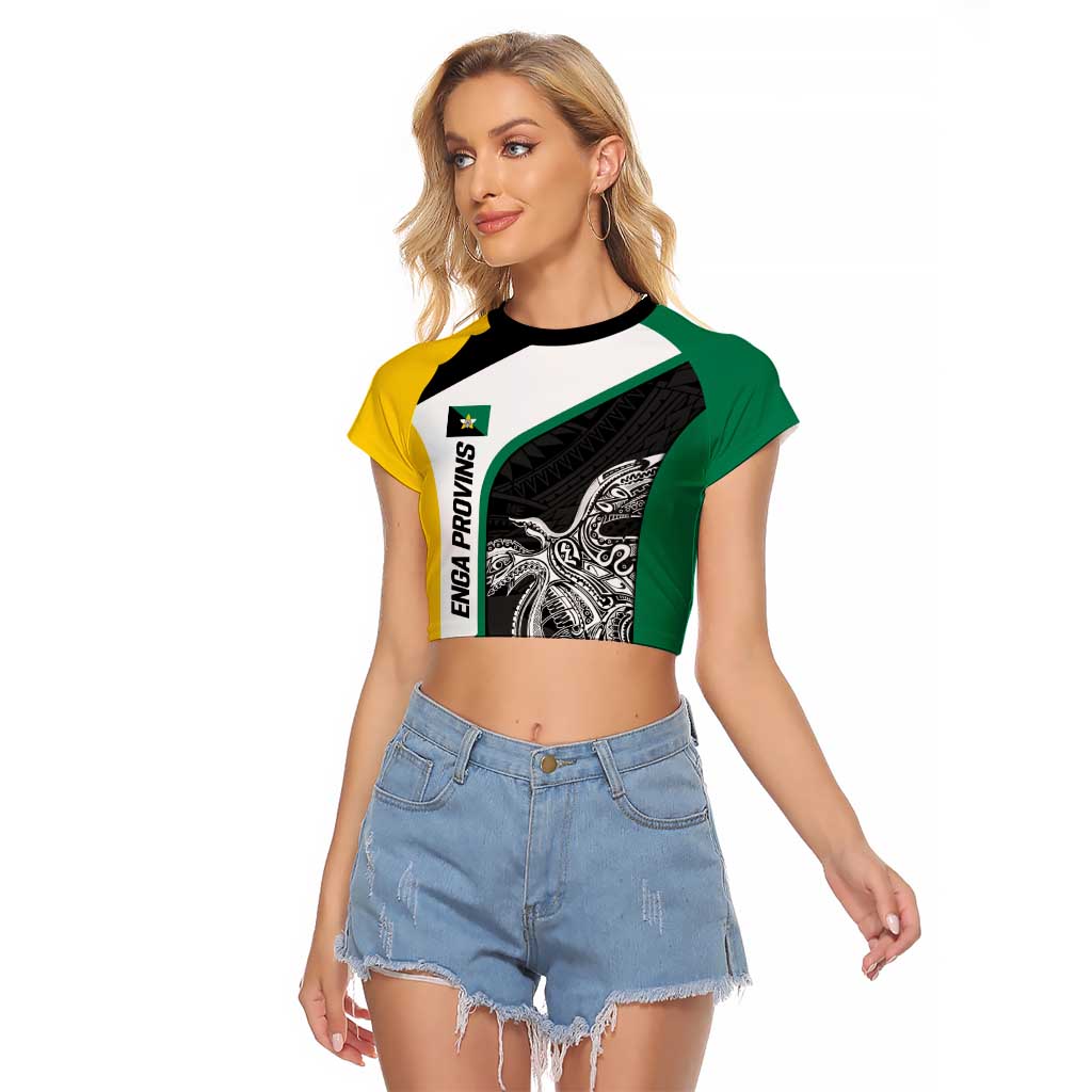 Personalised PNG Enga Province Raglan Cropped T Shirt Bird of Paradise Tattoo Flag Motif - Polynesian Pride